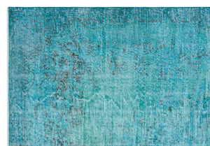 Traditional Design Turquoise Over Dyed Vintage Rug 6'3'' x 9'5'' ft 191 x 287 cm