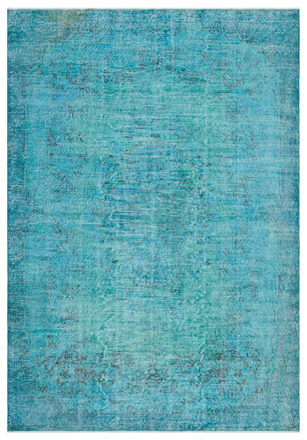 Traditional Design Turquoise Over Dyed Vintage Rug 6'3'' x 9'5'' ft 191 x 287 cm