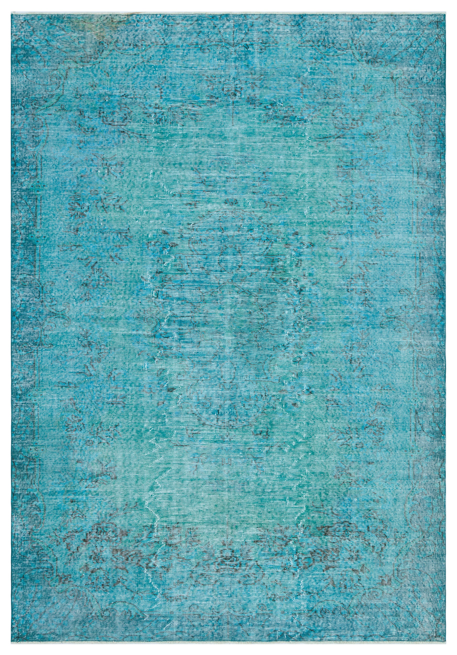 Traditional Design Turquoise Over Dyed Vintage Rug 6'3'' x 9'5'' ft 191 x 287 cm