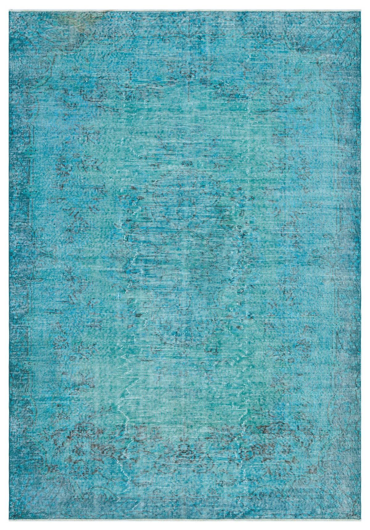 Traditional Design Turquoise Over Dyed Vintage Rug 6&#39;3&#39;&#39; x 9&#39;5&#39;&#39; ft 191 x 287 cm