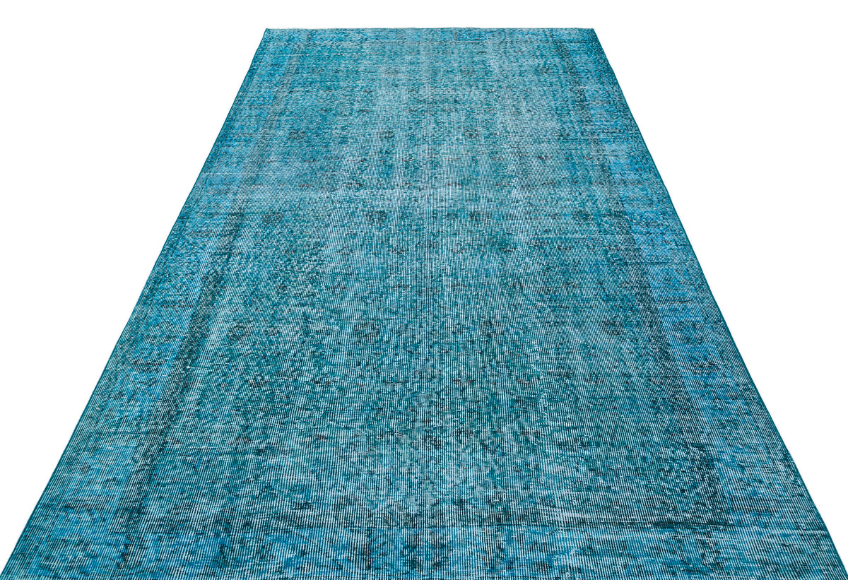 Retro Design Turquoise Over Dyed Vintage Rug 5&#39;6&#39;&#39; x 9&#39;1&#39;&#39; ft 168 x 276 cm
