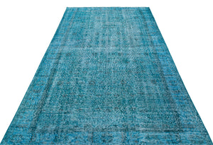 Retro Design Turquoise Over Dyed Vintage Rug 5'6'' x 9'1'' ft 168 x 276 cm