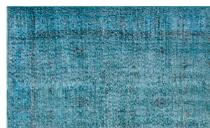 Retro Design Turquoise Over Dyed Vintage Rug 5'6'' x 9'1'' ft 168 x 276 cm