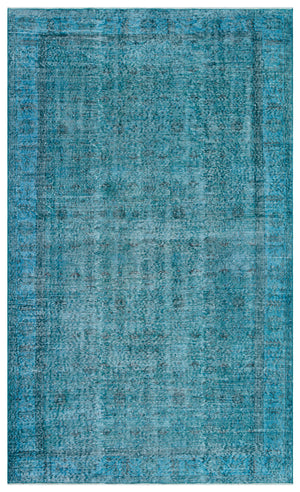 Retro Design Turquoise Over Dyed Vintage Rug 5'6'' x 9'1'' ft 168 x 276 cm