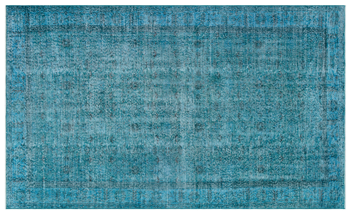 Retro Design Turquoise Over Dyed Vintage Rug 5&#39;6&#39;&#39; x 9&#39;1&#39;&#39; ft 168 x 276 cm