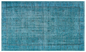 Retro Design Turquoise Over Dyed Vintage Rug 5'6'' x 9'1'' ft 168 x 276 cm