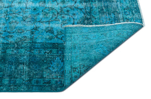 Retro Design Turquoise Over Dyed Vintage Rug 6'10'' x 9'6'' ft 208 x 290 cm