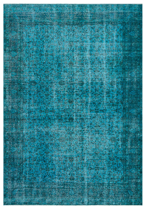 Retro Design Turquoise Over Dyed Vintage Rug 6'10'' x 9'6'' ft 208 x 290 cm