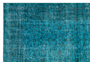 Retro Design Turquoise Over Dyed Vintage Rug 6'10'' x 9'6'' ft 208 x 290 cm