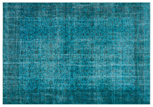 Retro Design Turquoise Over Dyed Vintage Rug 6'10'' x 9'6'' ft 208 x 290 cm