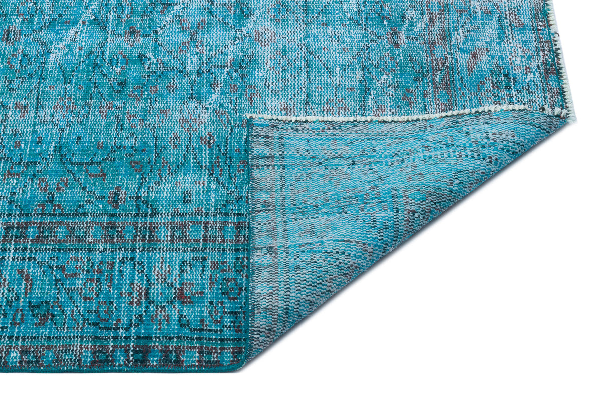 Retro Design Turquoise Over Dyed Vintage Rug 5&#39;11&#39;&#39; x 9&#39;7&#39;&#39; ft 181 x 293 cm