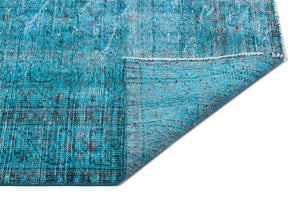 Retro Design Turquoise Over Dyed Vintage Rug 5'11'' x 9'7'' ft 181 x 293 cm