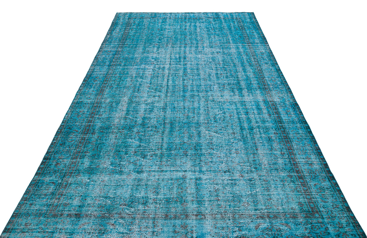 Retro Design Turquoise Over Dyed Vintage Rug 5&#39;11&#39;&#39; x 9&#39;7&#39;&#39; ft 181 x 293 cm