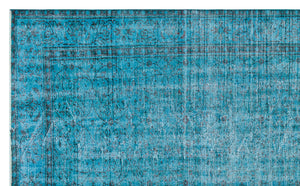 Retro Design Turquoise Over Dyed Vintage Rug 5'11'' x 9'7'' ft 181 x 293 cm