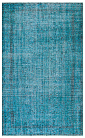 Retro Design Turquoise Over Dyed Vintage Rug 5'11'' x 9'7'' ft 181 x 293 cm