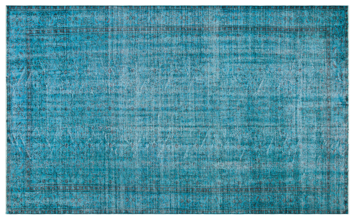 Retro Design Turquoise Over Dyed Vintage Rug 5&#39;11&#39;&#39; x 9&#39;7&#39;&#39; ft 181 x 293 cm