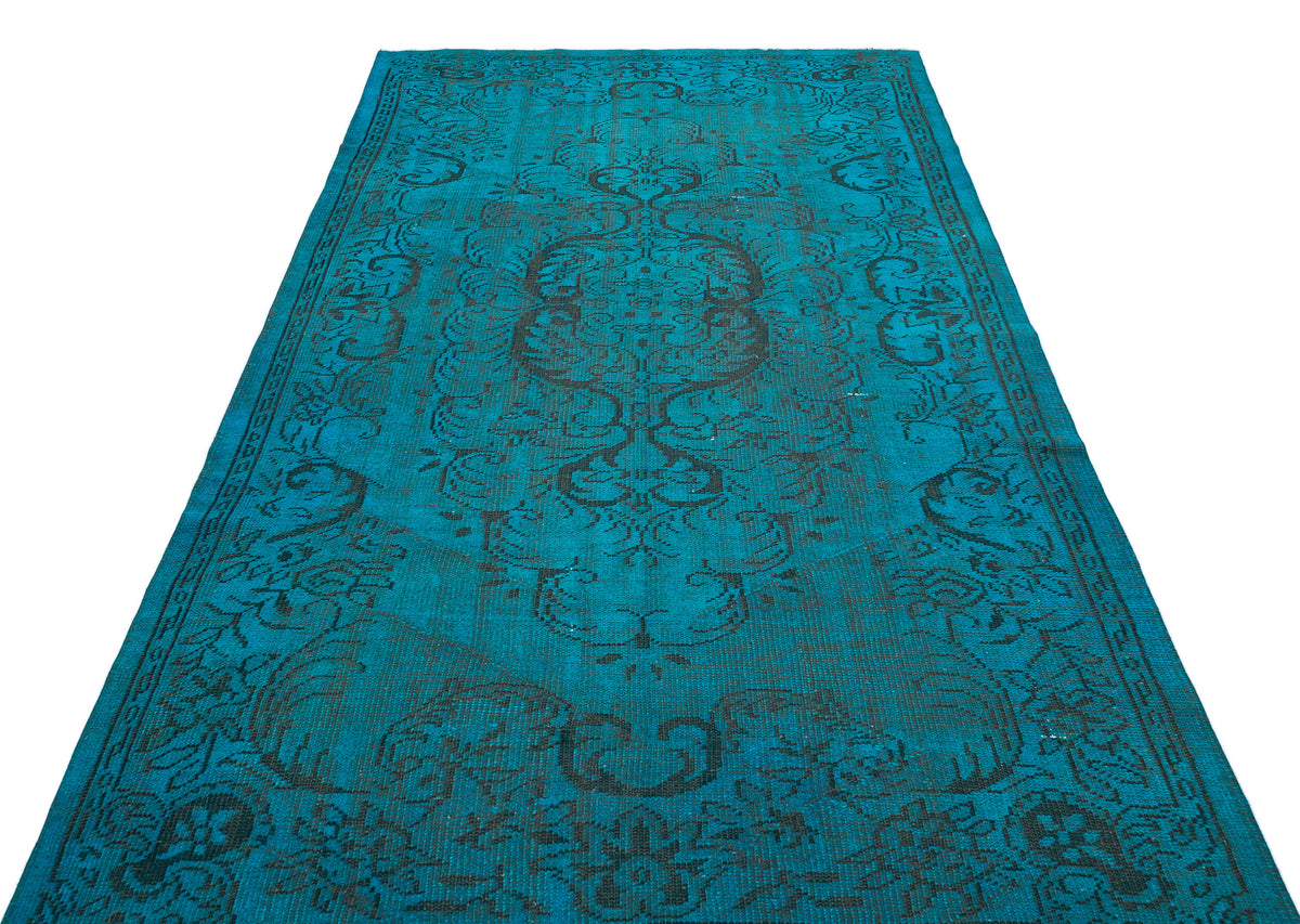 Traditional Design Turquoise Over Dyed Vintage Rug 5&#39;5&#39;&#39; x 9&#39;4&#39;&#39; ft 164 x 284 cm