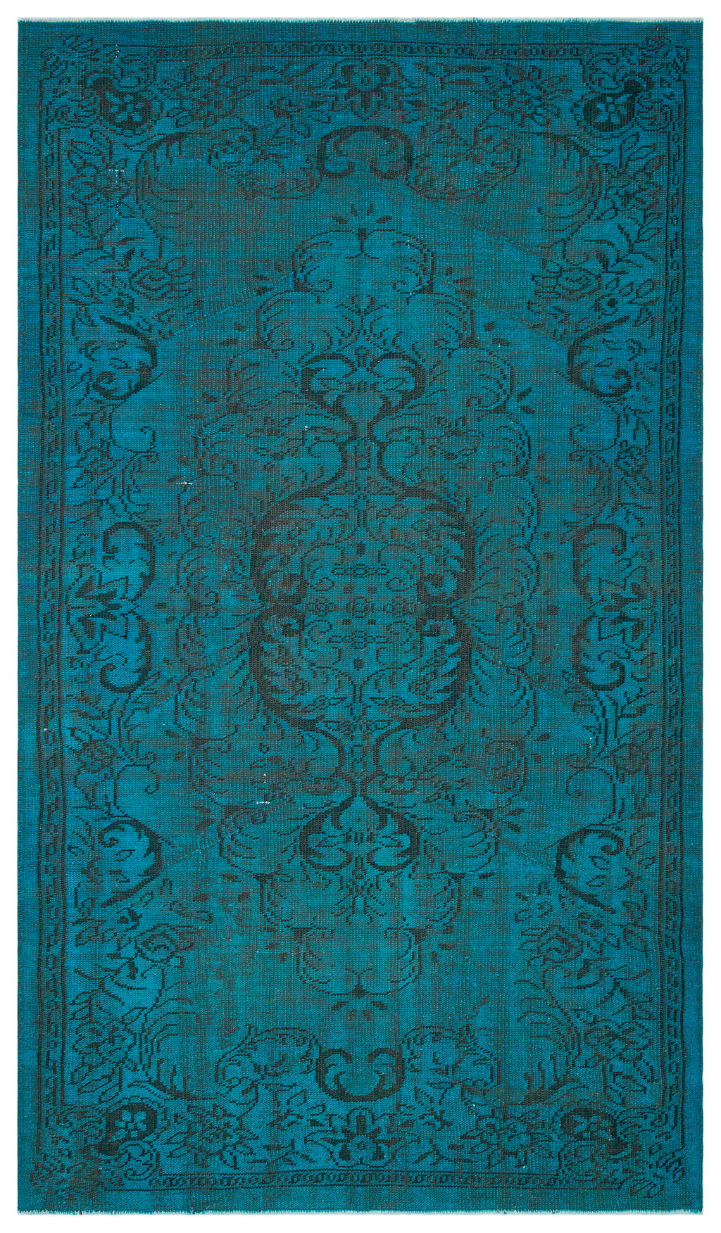 Traditional Design Turquoise Over Dyed Vintage Rug 5'5'' x 9'4'' ft 164 x 284 cm