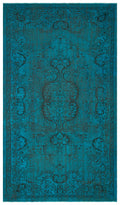 Traditional Design Turquoise Over Dyed Vintage Rug 5'5'' x 9'4'' ft 164 x 284 cm
