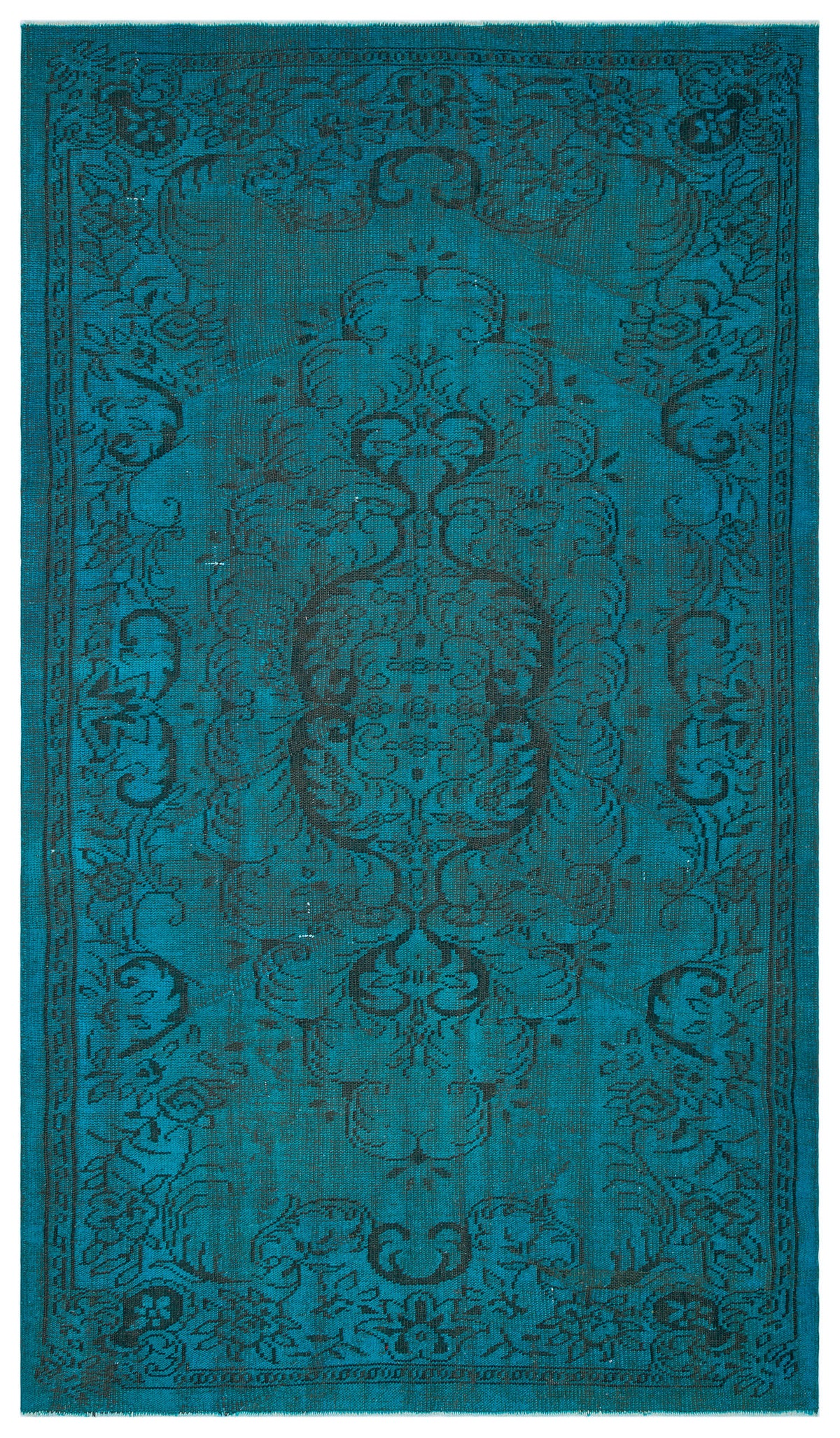 Traditional Design Turquoise Over Dyed Vintage Rug 5&#39;5&#39;&#39; x 9&#39;4&#39;&#39; ft 164 x 284 cm