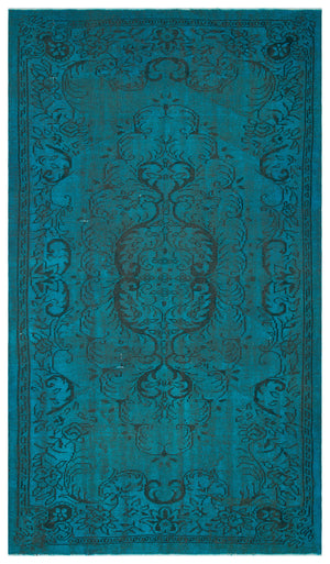 Traditional Design Turquoise Over Dyed Vintage Rug 5'5'' x 9'4'' ft 164 x 284 cm