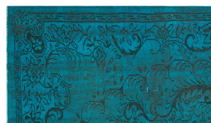 Traditional Design Turquoise Over Dyed Vintage Rug 5'5'' x 9'4'' ft 164 x 284 cm