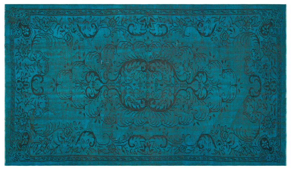 Traditional Design Turquoise Over Dyed Vintage Rug 5'5'' x 9'4'' ft 164 x 284 cm