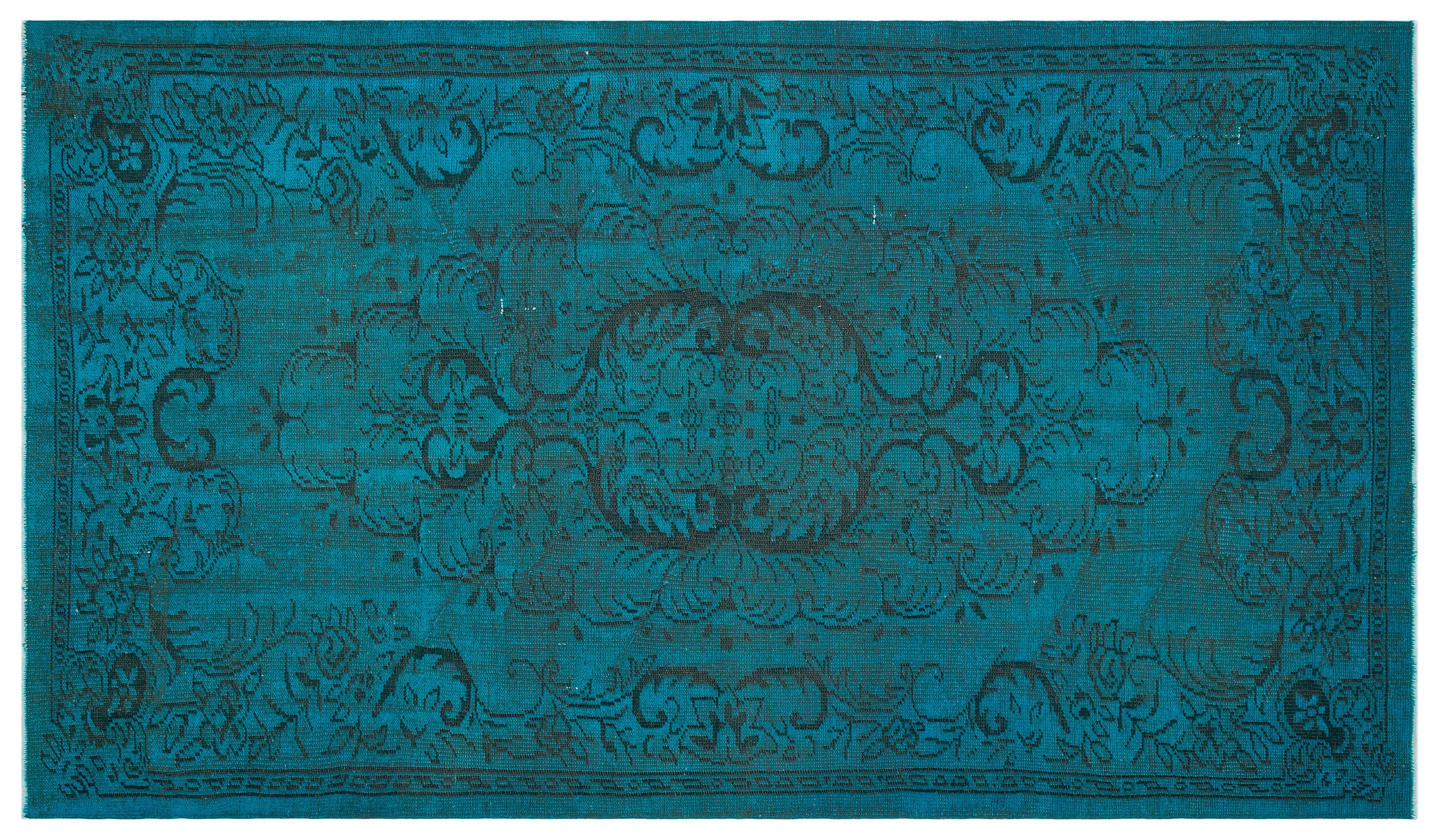 Traditional Design Turquoise Over Dyed Vintage Rug 5'5'' x 9'4'' ft 164 x 284 cm