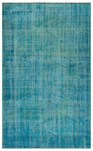 Turquoise Over Dyed Vintage Rug 5'7'' x 9'1'' ft 170 x 278 cm