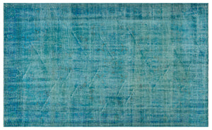 Turquoise Over Dyed Vintage Rug 5'7'' x 9'1'' ft 170 x 278 cm