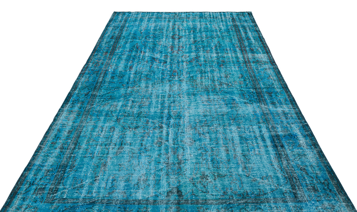 Retro Design Turquoise Over Dyed Vintage Rug 6&#39;5&#39;&#39; x 9&#39;1&#39;&#39; ft 195 x 277 cm