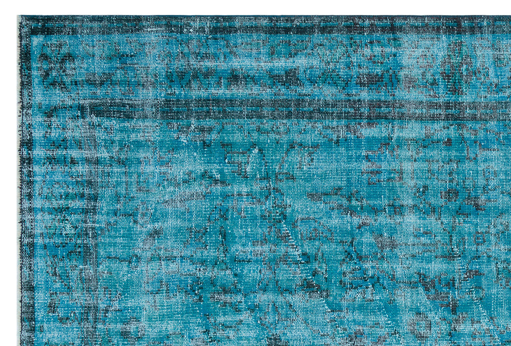 Retro Design Turquoise Over Dyed Vintage Rug 6'5'' x 9'1'' ft 195 x 277 cm