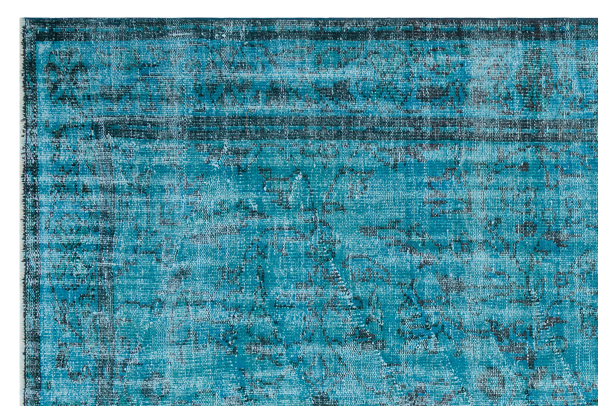 Retro Design Turquoise Over Dyed Vintage Rug 6&#39;5&#39;&#39; x 9&#39;1&#39;&#39; ft 195 x 277 cm