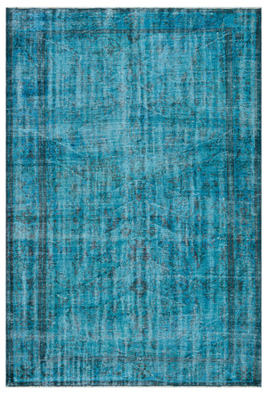 Retro Design Turquoise Over Dyed Vintage Rug 6'5'' x 9'1'' ft 195 x 277 cm
