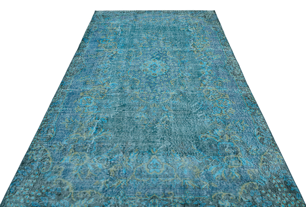 Traditional Design Turquoise Over Dyed Vintage Rug 5&#39;9&#39;&#39; x 9&#39;5&#39;&#39; ft 175 x 286 cm