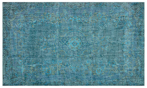 Traditional Design Turquoise Over Dyed Vintage Rug 5'9'' x 9'5'' ft 175 x 286 cm