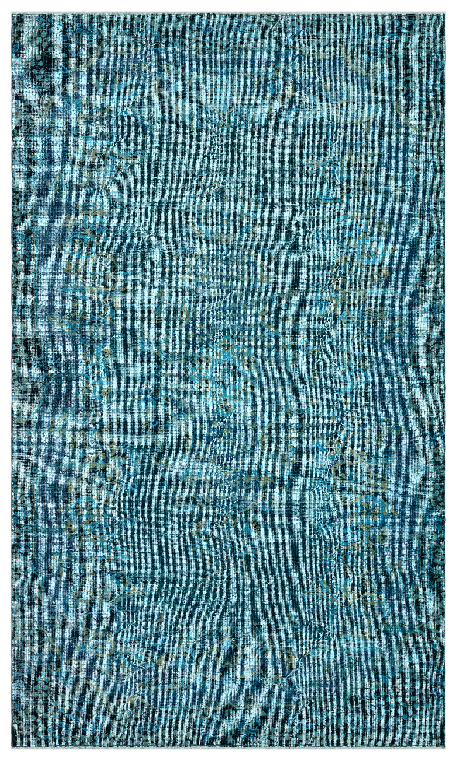 Traditional Design Turquoise Over Dyed Vintage Rug 5'9'' x 9'5'' ft 175 x 286 cm