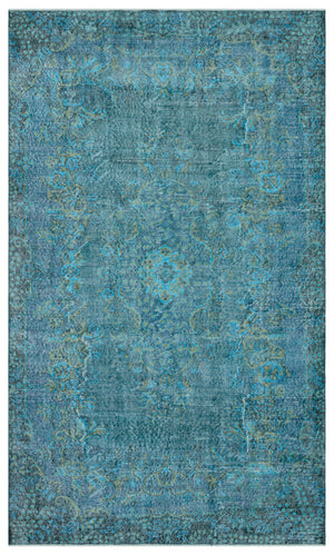 Traditional Design Turquoise Over Dyed Vintage Rug 5'9'' x 9'5'' ft 175 x 286 cm