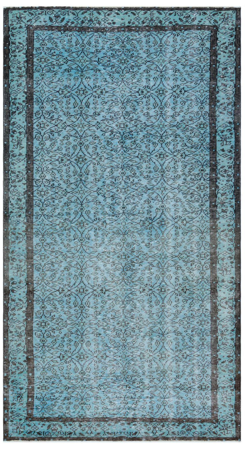 Retro Design Blue Over Dyed Vintage Rug 4&#39;8&#39;&#39; x 8&#39;6&#39;&#39; ft 143 x 260 cm