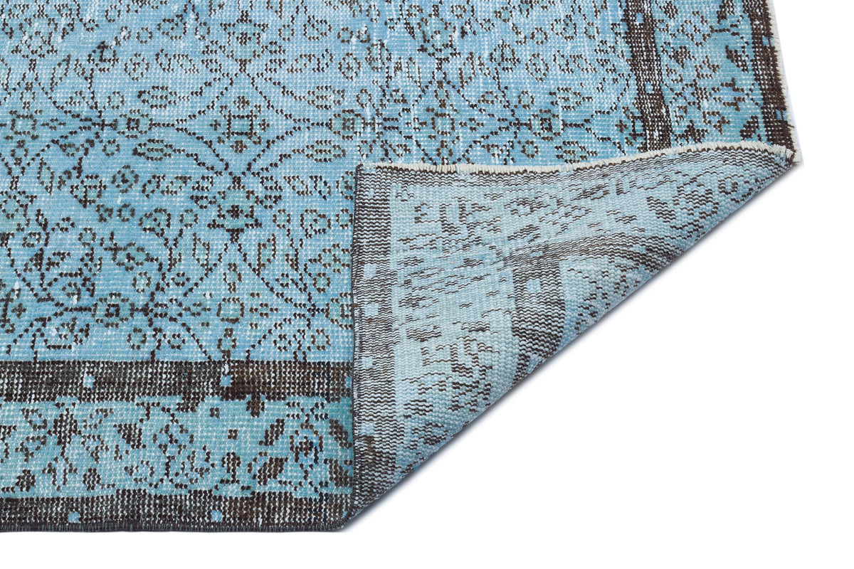 Retro Design Blue Over Dyed Vintage Rug 4&#39;8&#39;&#39; x 8&#39;6&#39;&#39; ft 143 x 260 cm