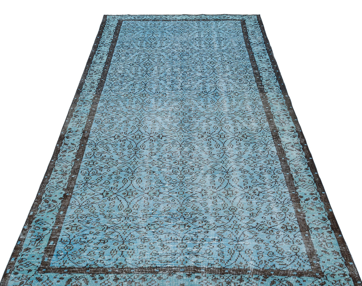 Retro Design Blue Over Dyed Vintage Rug 4&#39;8&#39;&#39; x 8&#39;6&#39;&#39; ft 143 x 260 cm