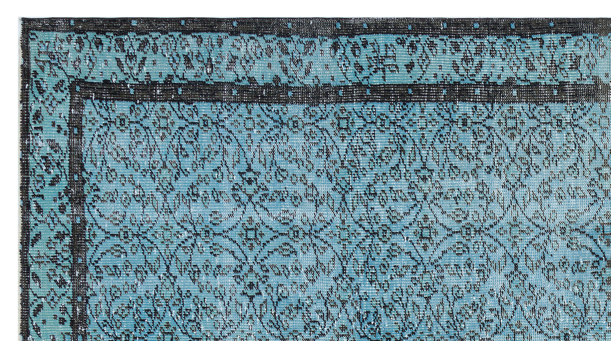 Retro Design Blue Over Dyed Vintage Rug 4&#39;8&#39;&#39; x 8&#39;6&#39;&#39; ft 143 x 260 cm