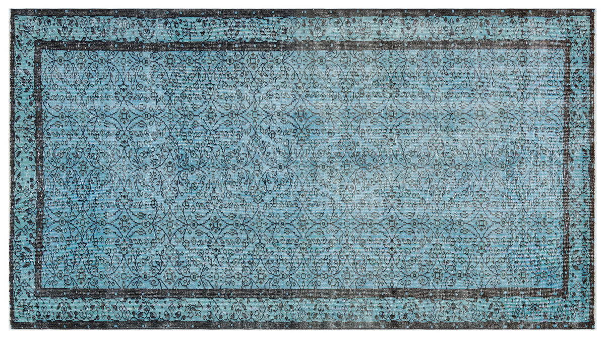 Retro Design Blue Over Dyed Vintage Rug 4&#39;8&#39;&#39; x 8&#39;6&#39;&#39; ft 143 x 260 cm