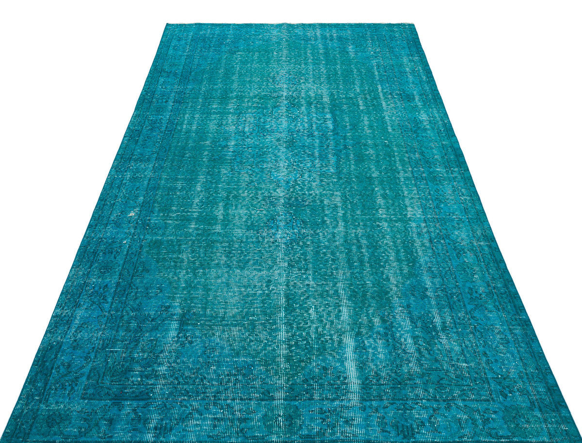 Turquoise Over Dyed Vintage Rug 4&#39;11&#39;&#39; x 8&#39;9&#39;&#39; ft 150 x 267 cm
