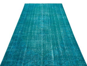 Turquoise Over Dyed Vintage Rug 4'11'' x 8'9'' ft 150 x 267 cm