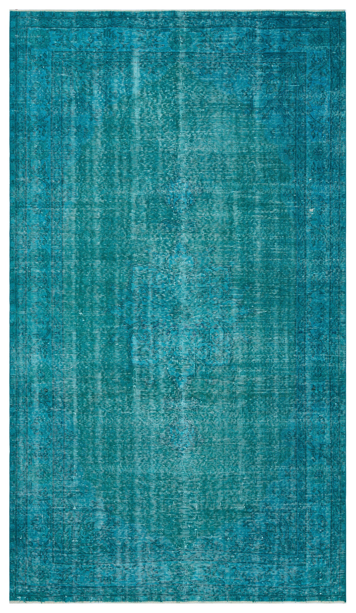 Turquoise Over Dyed Vintage Rug 4&#39;11&#39;&#39; x 8&#39;9&#39;&#39; ft 150 x 267 cm