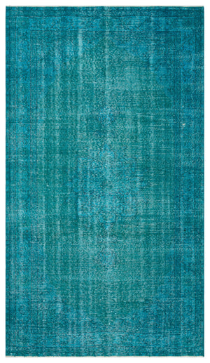 Turquoise Over Dyed Vintage Rug 4'11'' x 8'9'' ft 150 x 267 cm