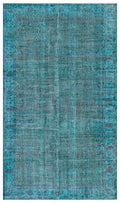 Retro Design Turquoise Over Dyed Vintage Rug 5'3'' x 9'1'' ft 160 x 278 cm
