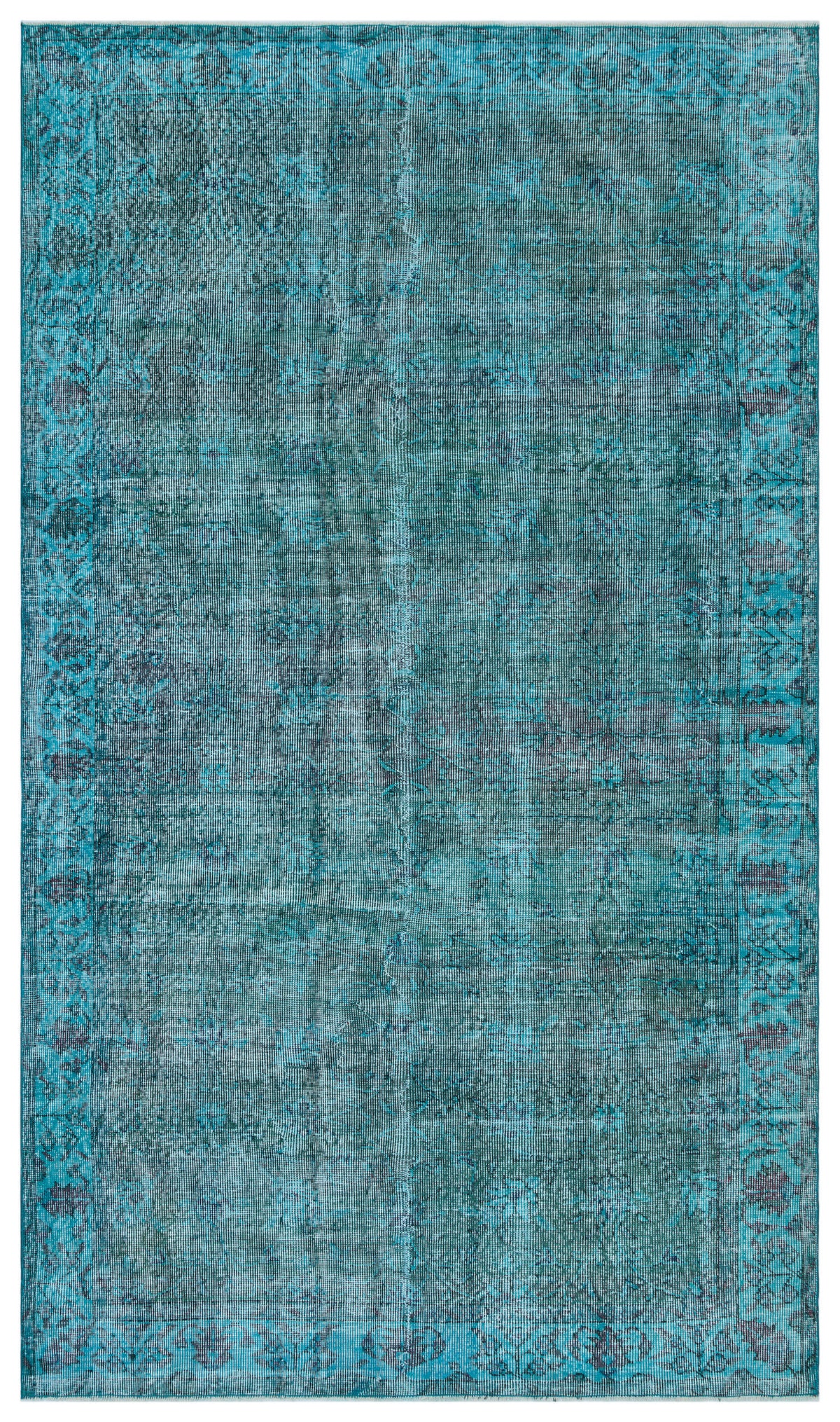 Retro Design Turquoise Over Dyed Vintage Rug 5&#39;3&#39;&#39; x 9&#39;1&#39;&#39; ft 160 x 278 cm