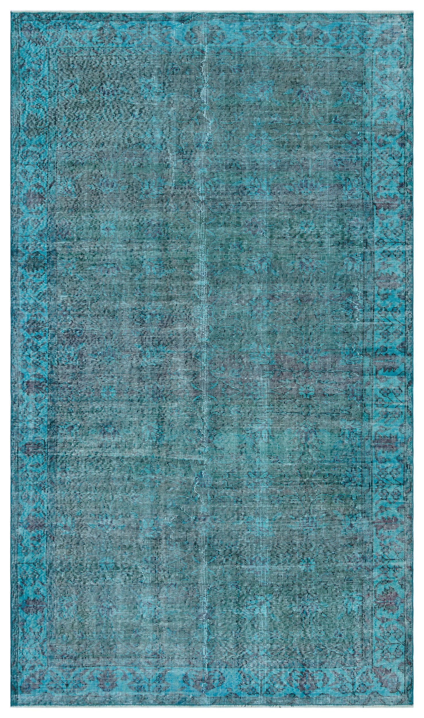 Retro Design Turquoise Over Dyed Vintage Rug 5'3'' x 9'1'' ft 160 x 278 cm